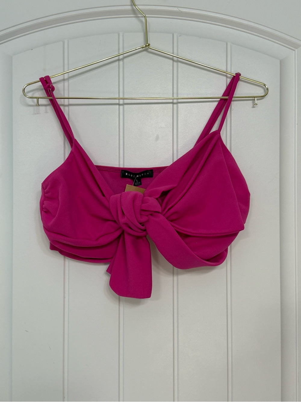 Blue Blush Cheeky Bliss Bright Pink Tie-Front Spaghetti Strap Crop Top Large